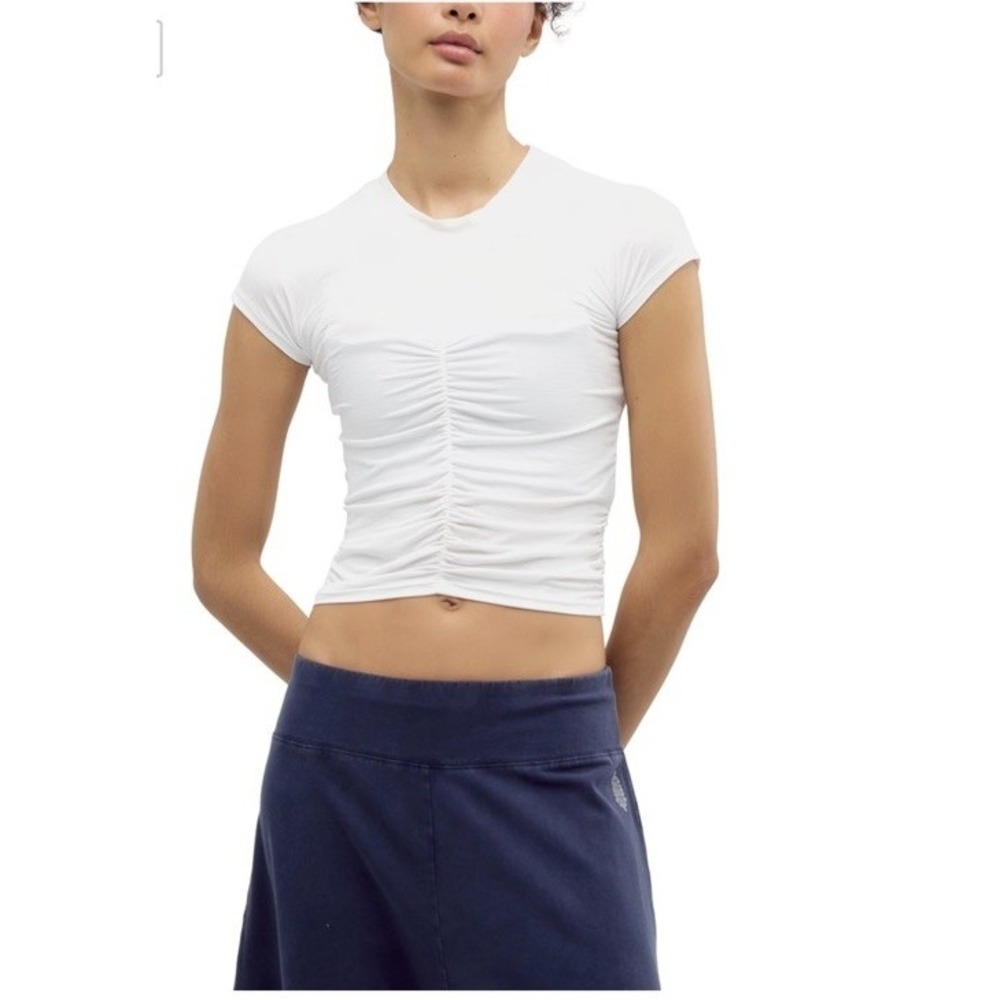 Free People Tempo Ruched Short Sleeve Black NWT SIZE XS
